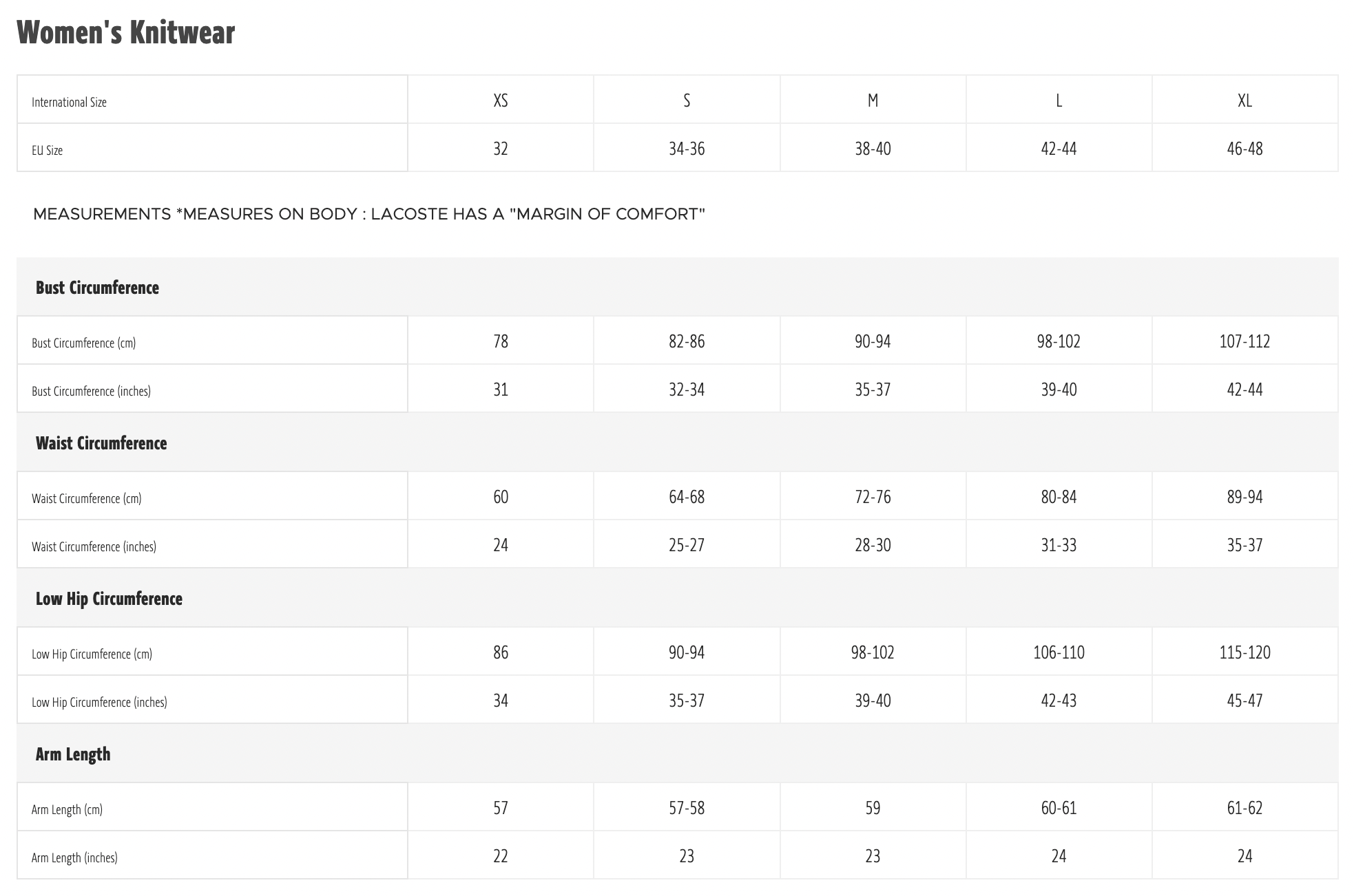 LACOSTE SIZE GUIDE 4