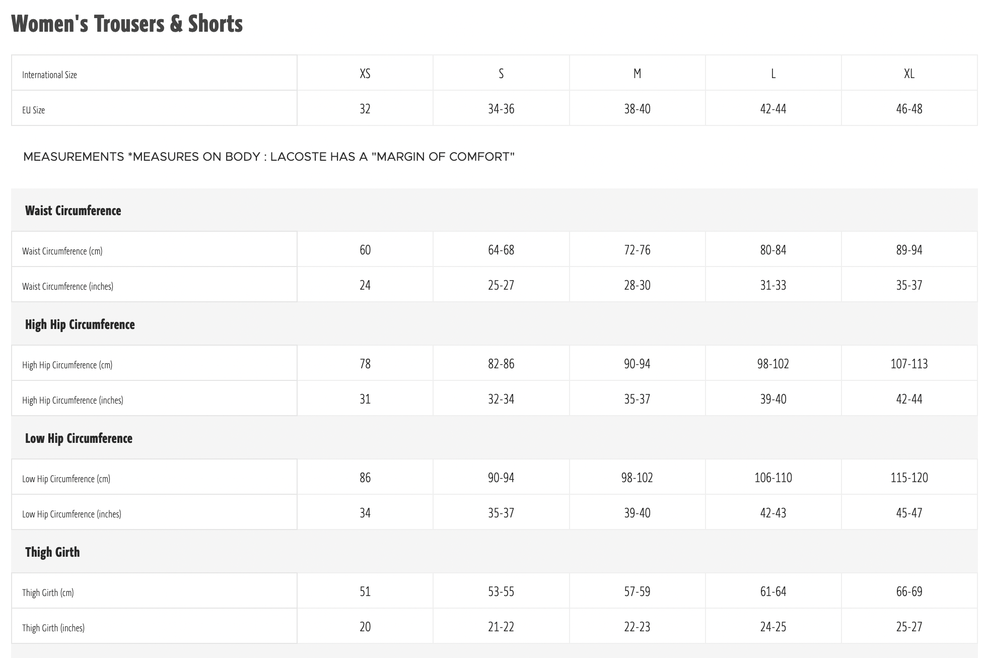 LACOSTE SIZE GUIDE 7