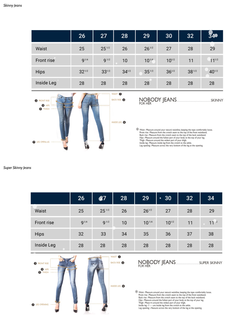 NOBODY DENIM SIZE GUIDE