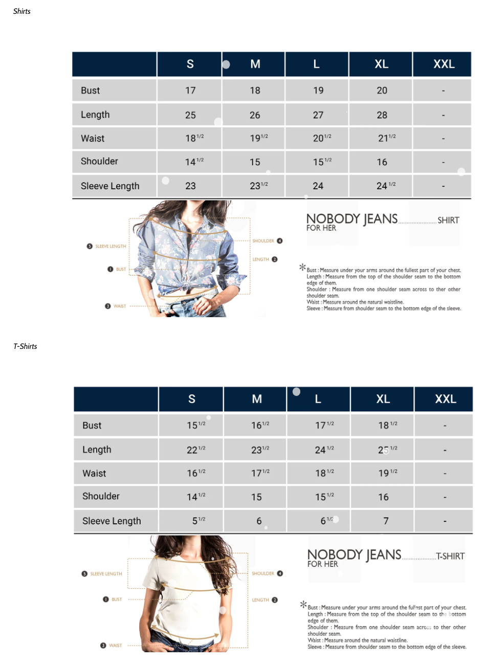 NOBODY DENIM SIZE GUIDE