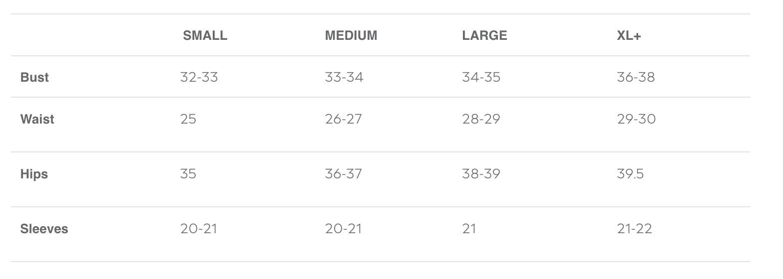 TALULAH SIZE GUIDE