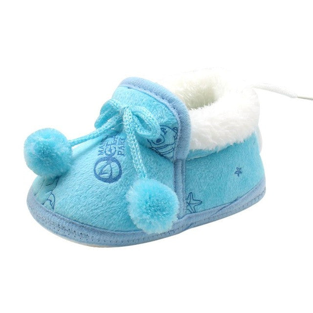 3Colors Sweet Newborn Baby Girls Princess Bowknot Winter Warm First Walkers Soft Soled Infant Toddle