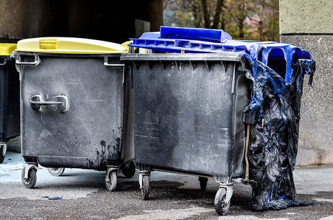 burnt and melted wheelie bin after fire