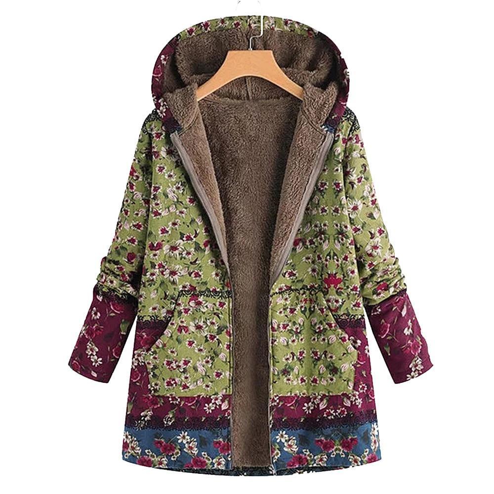 Jade - Vintage Floral Fleece Coat with Hood – Fray