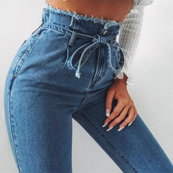 Fadia - High Waist Tie Denim Jeans – Fray