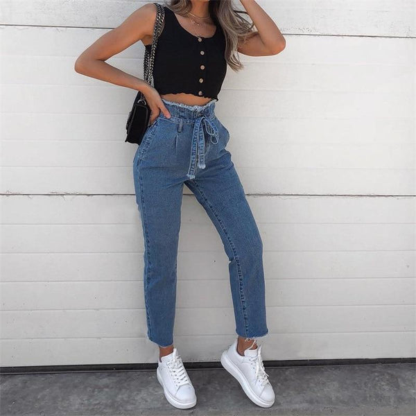 high waisted tie jeans