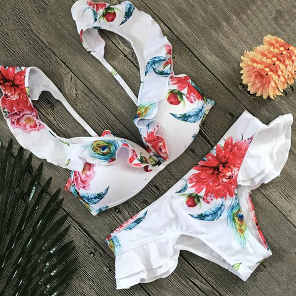 Floral Print Ruffle Bikini Fray 