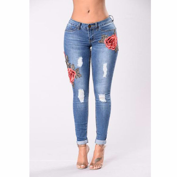 Embroidered Rose Skinny Leg Jeans – Fray