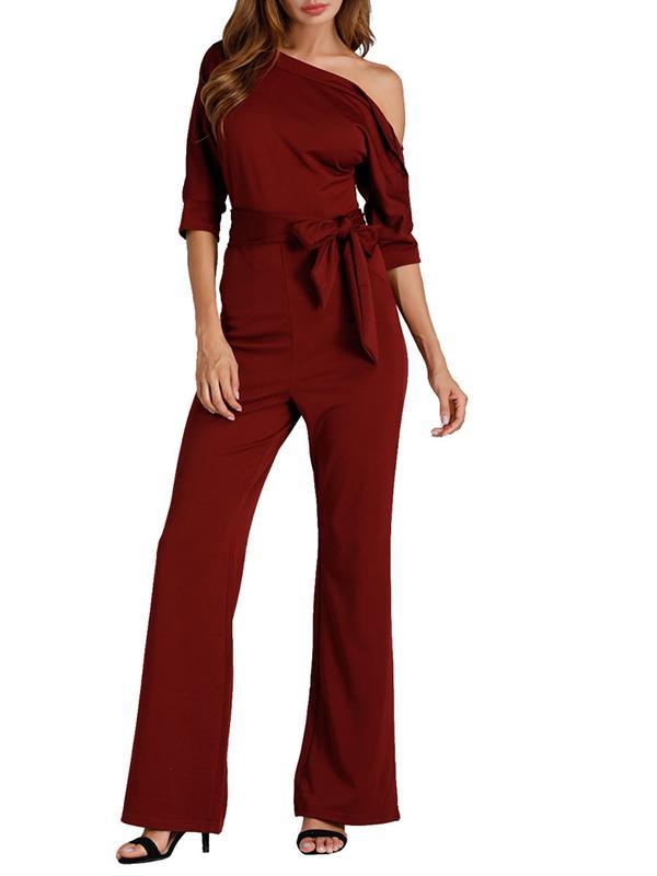 Open Shoulder Plain Jumpsuits