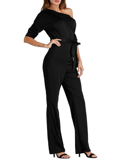 Open Shoulder Plain Jumpsuits