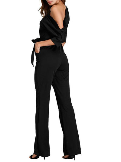 Open Shoulder Plain Jumpsuits