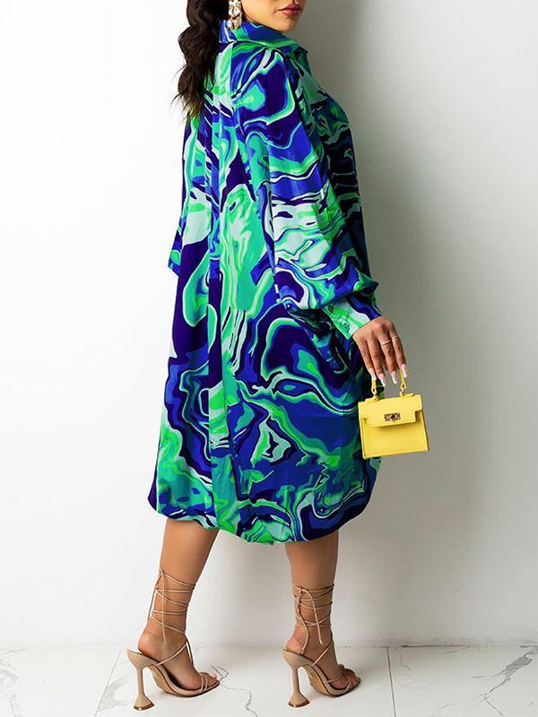 Printed Drawstring-Hem Shirt Dress