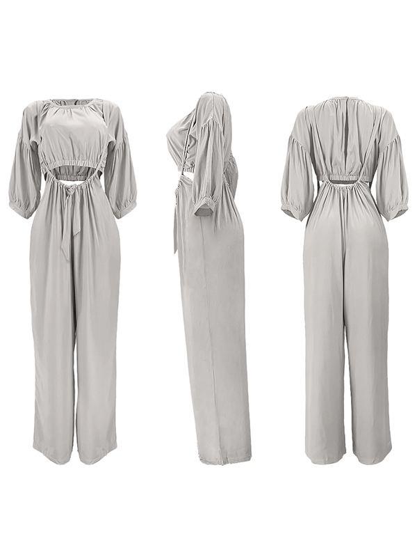 Solid Crop Top & Wide-Leg Overalls Set