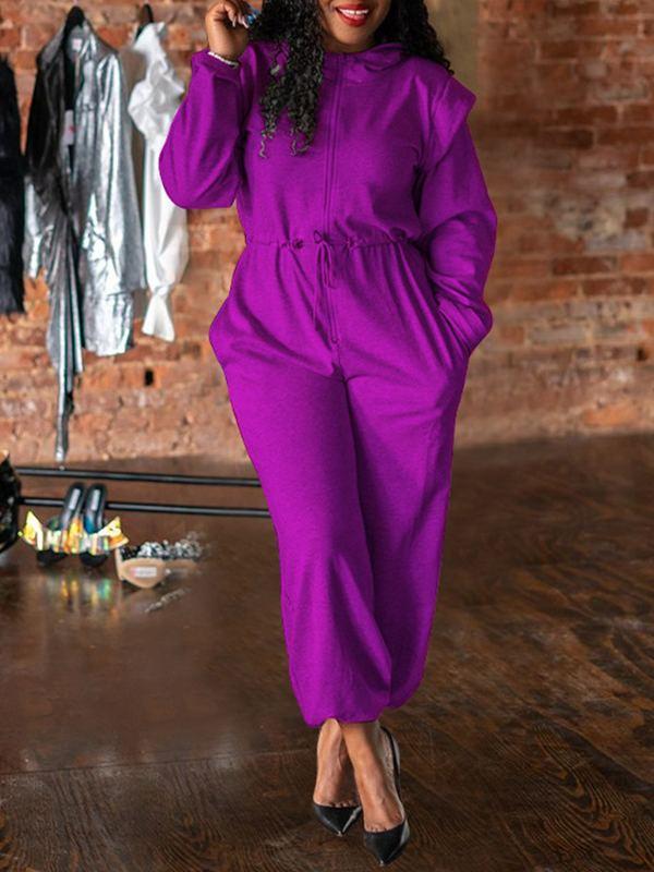 Zip-Front Drawstring Jumpsuit