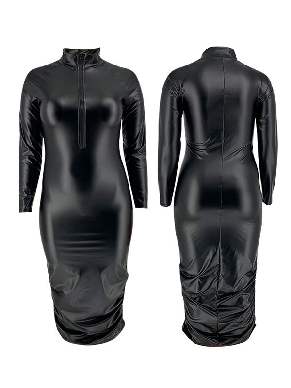 Plus Size Ruched Faux-Leather Dress