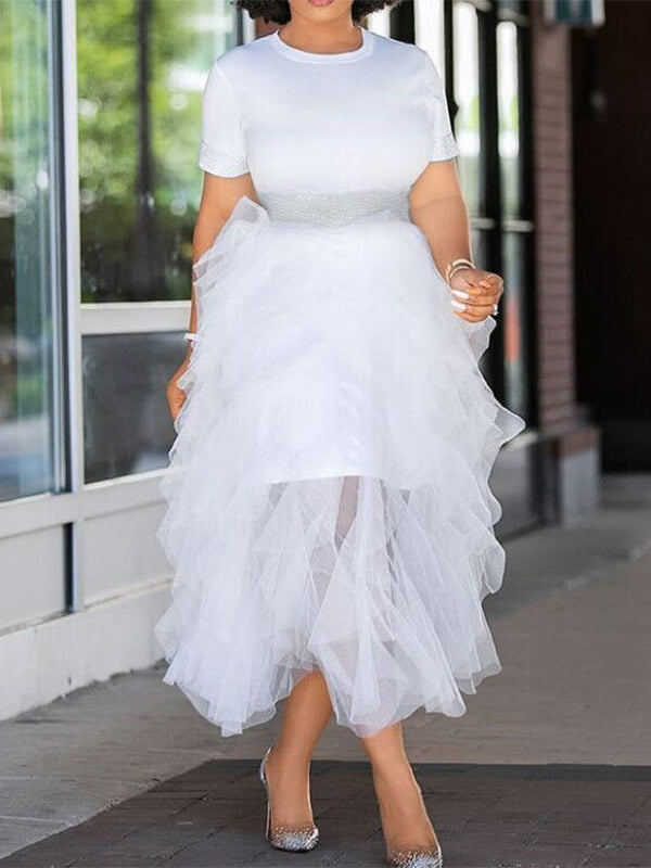 White Tee Dress with Sheer Skirt Set - clearance
