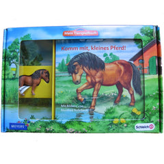 Falabella  Schleich 82816   Introduced: 2012; Retired: 2012  In 2012 Schleich provided animals for a cooperative children's book series called Mein Tierspielbuch produced with the publishing company Meyer.