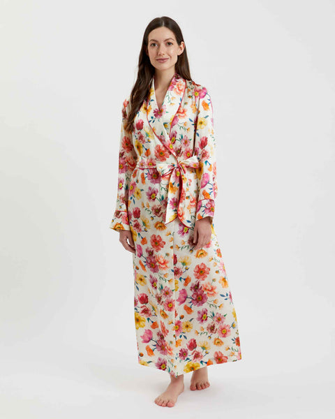 Women's Silk Dressing Gown - Jessica's Picnic | Bonsoir of London