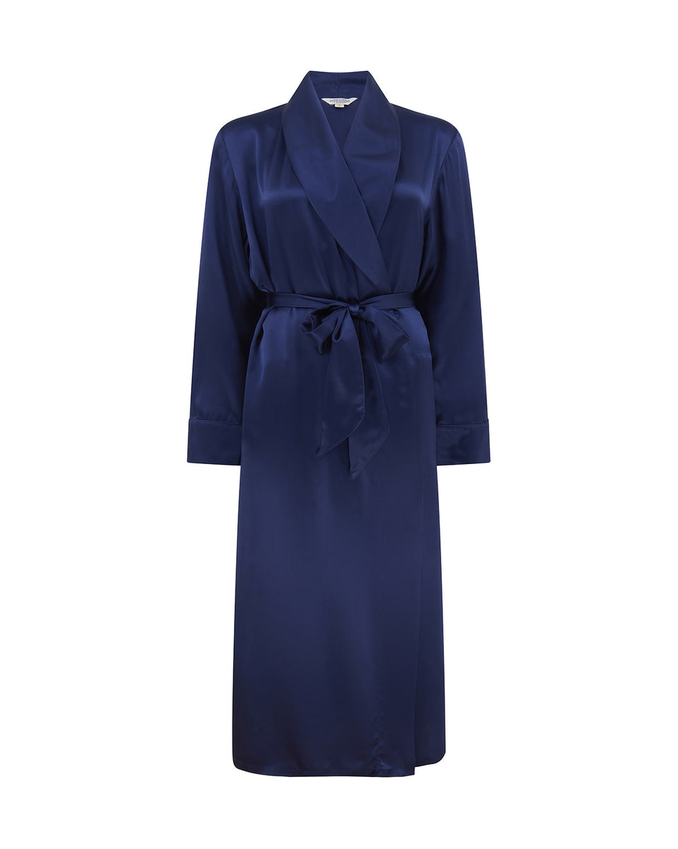 Women's Luxury Midnight Silk Dressing Gown | Bonsoir of London