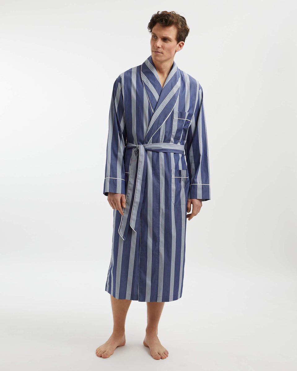 Men's Classic Cotton Dressing Gown - Arlington Stripe – Bonsoir of London