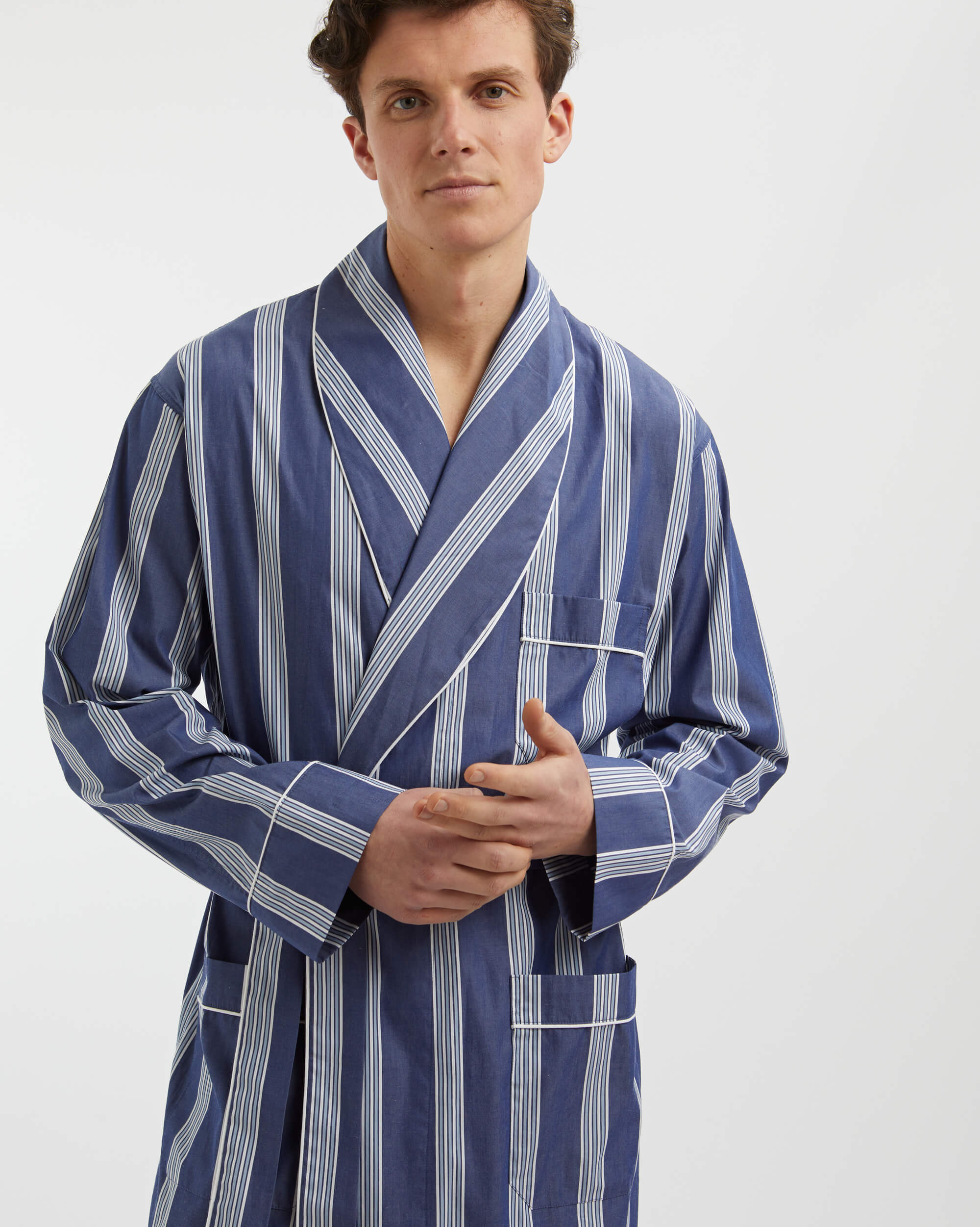 Men's Classic Cotton Dressing Gown - Arlington Stripe – Bonsoir of London