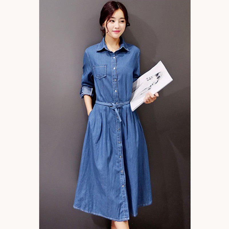 long jeans dress with sleeves