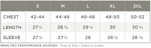 Scales Pro Performance Shirt Size Chart