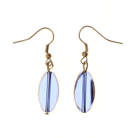 Blue & Silver-Tone Colored Acrylic Dangle-Earrings With Bead Accents #LQE2642