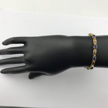 Oval-shaped Genuine Blue Sapphire and Diamond 7" Tennis Bracelet in 14K Yellow Gold, New item #bp5221s