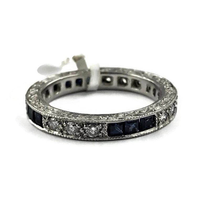 Vintage Inspired Art Deco Style Platinum Diamond Sapphire Wedding Eternity Band Ring New Item V21264