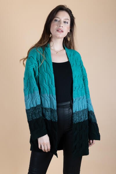 Cable Knit Color Block Cardigan