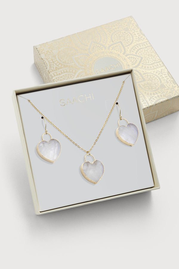 Heart Stone Earrings And Necklace Set