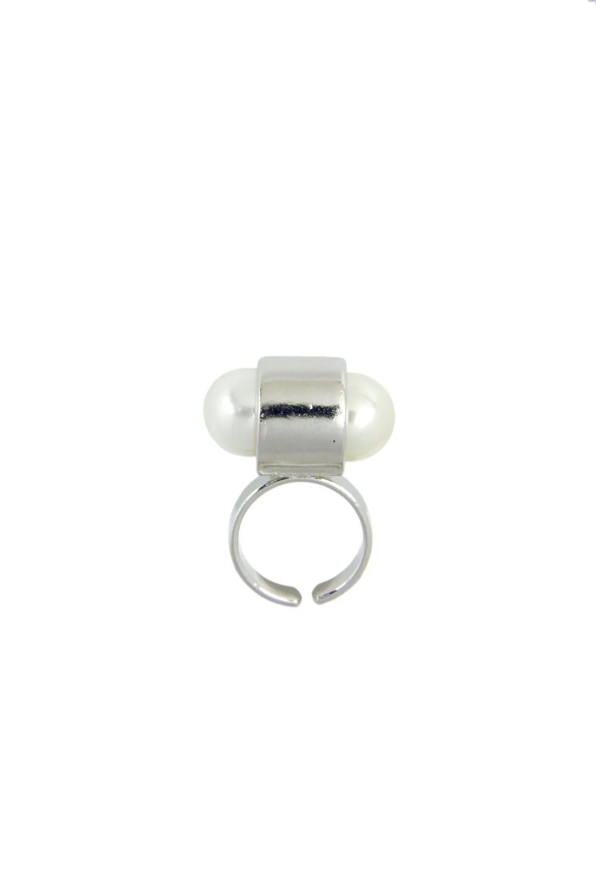 3D Pearl Ring with Metal Accent Silver