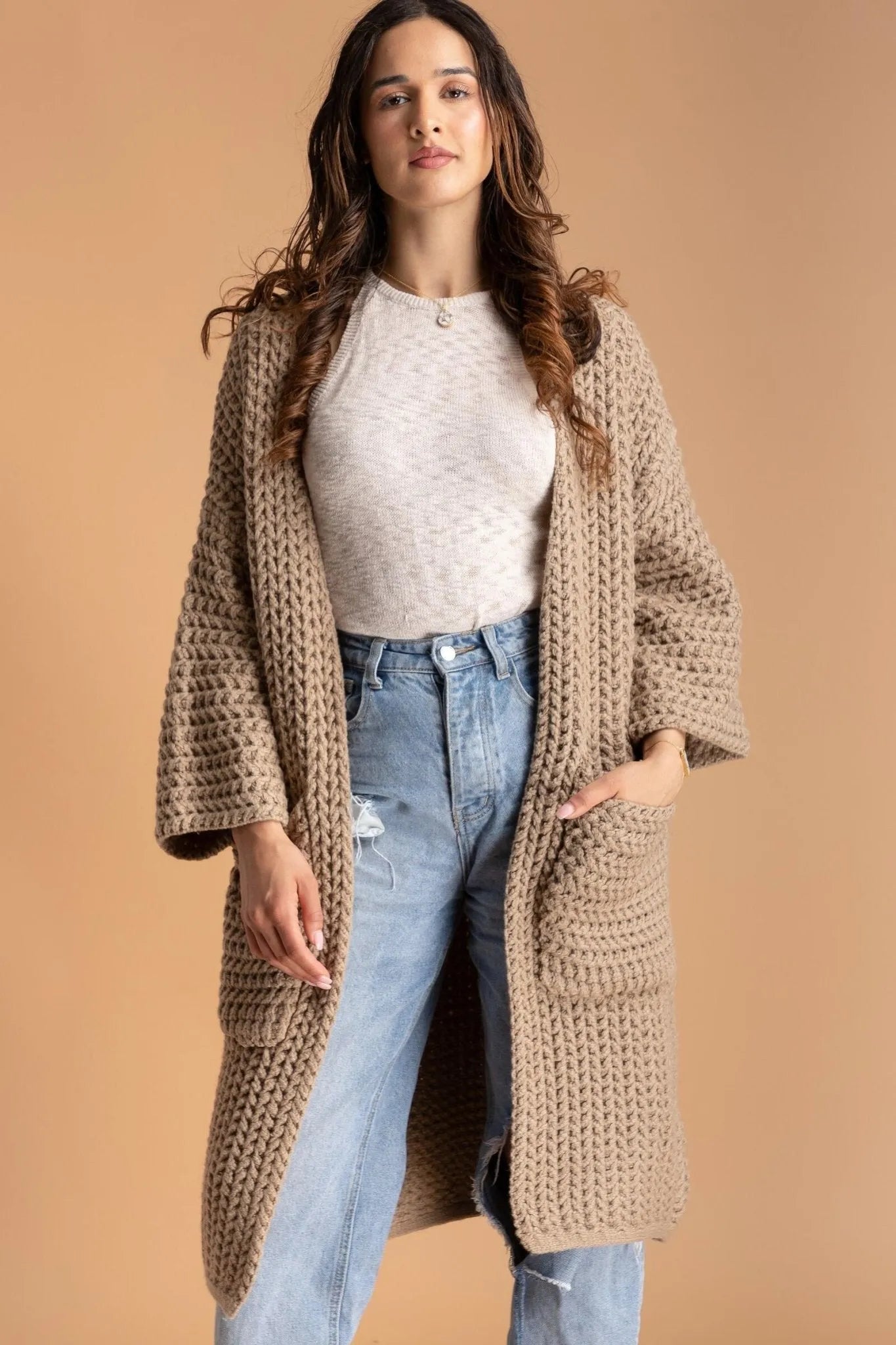 Long Sleeve Kimono Cable Knit Cardigan