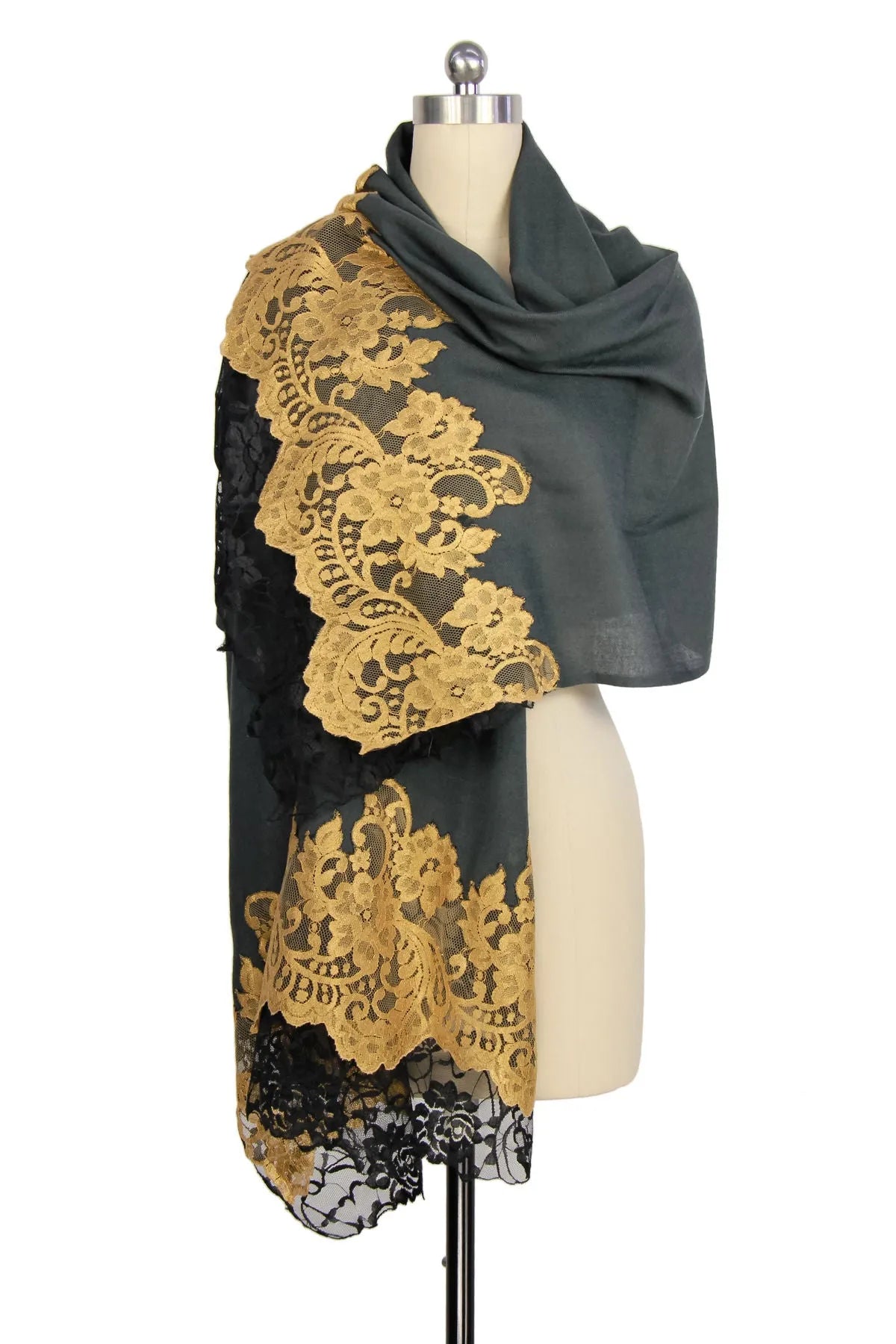 Black and Gold Lace Scarf