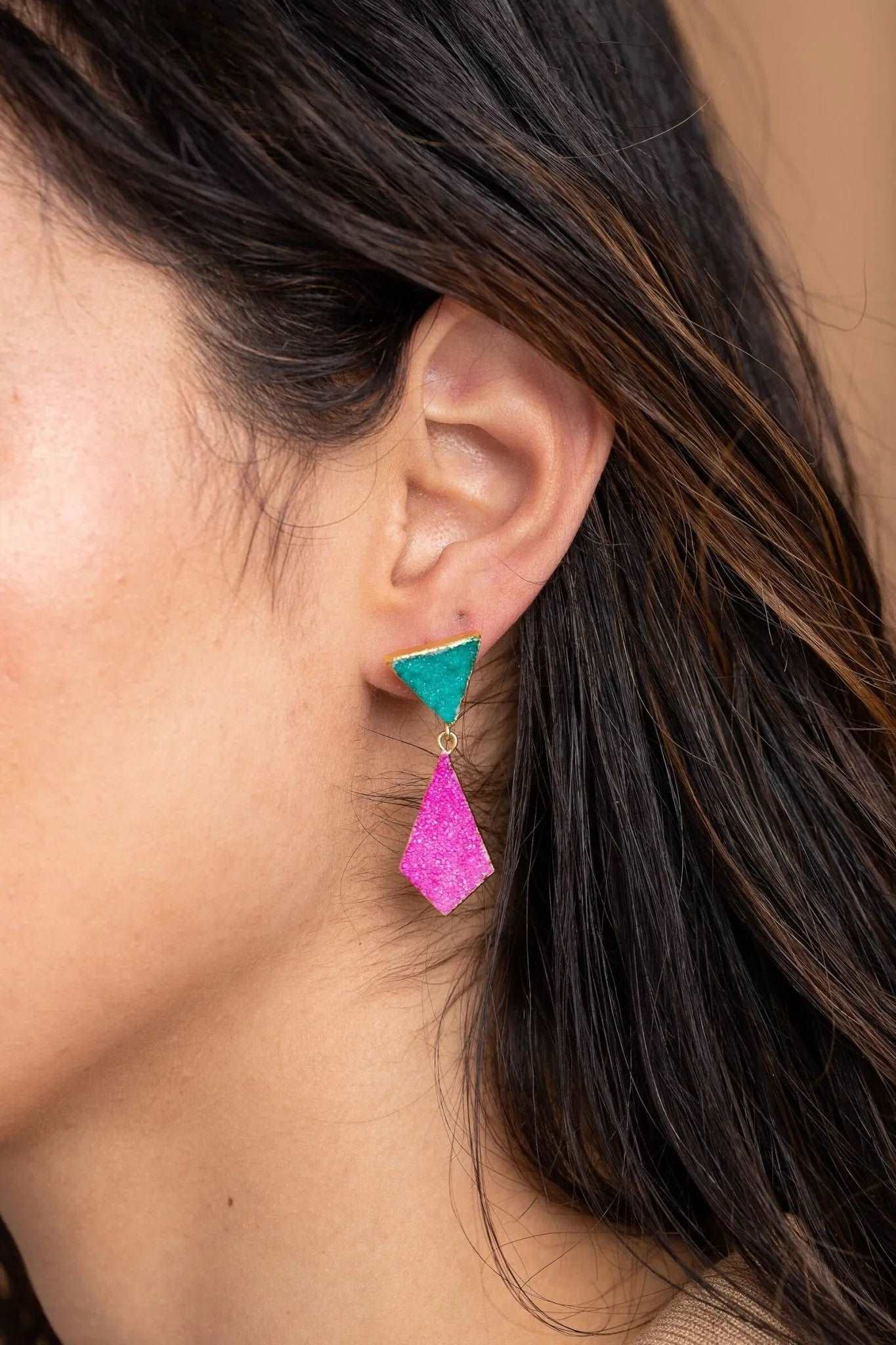 Geometric Druzy Drop Earrings