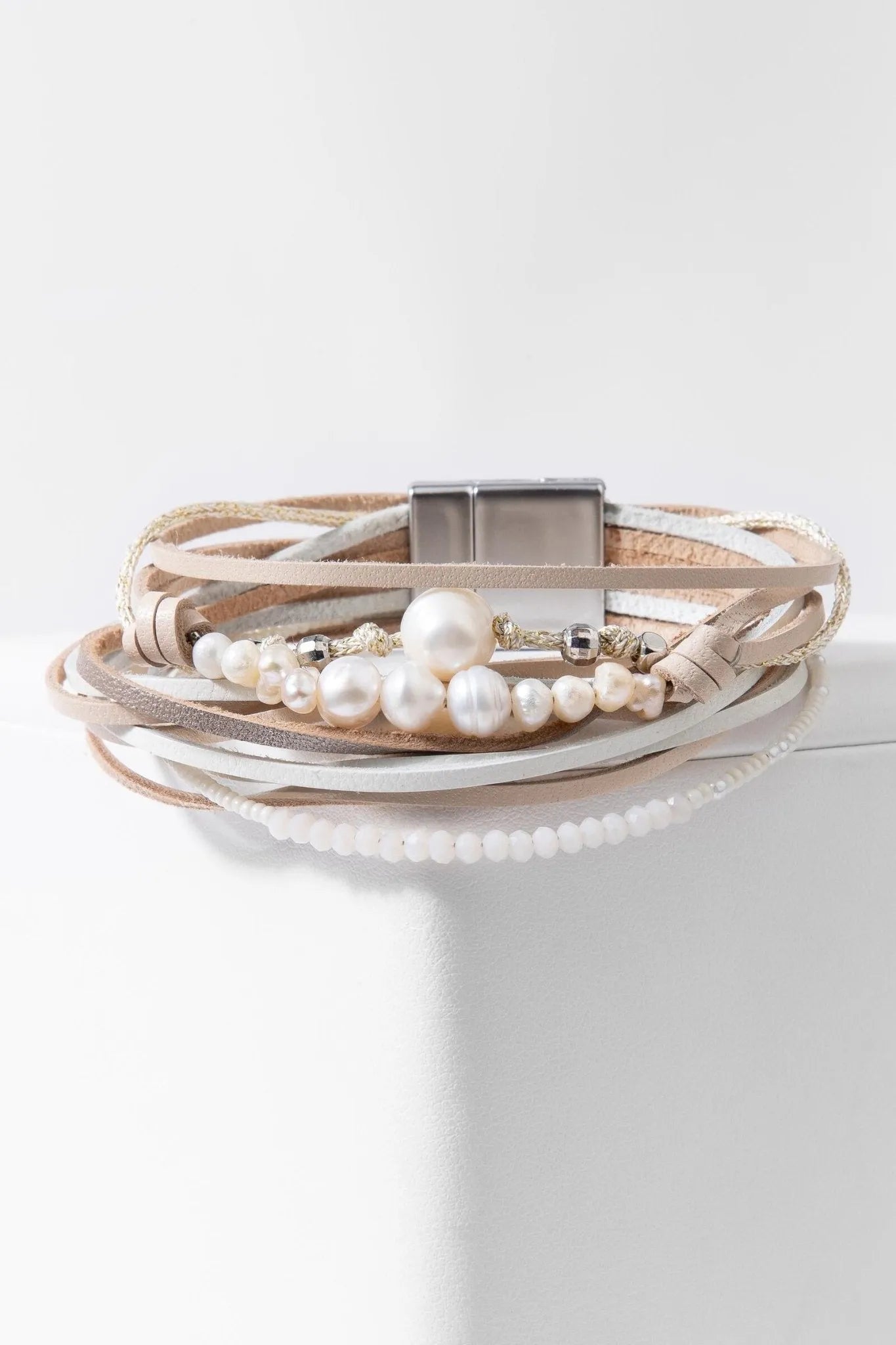 Leather Pearl Beaded Multi Strand Bracelet