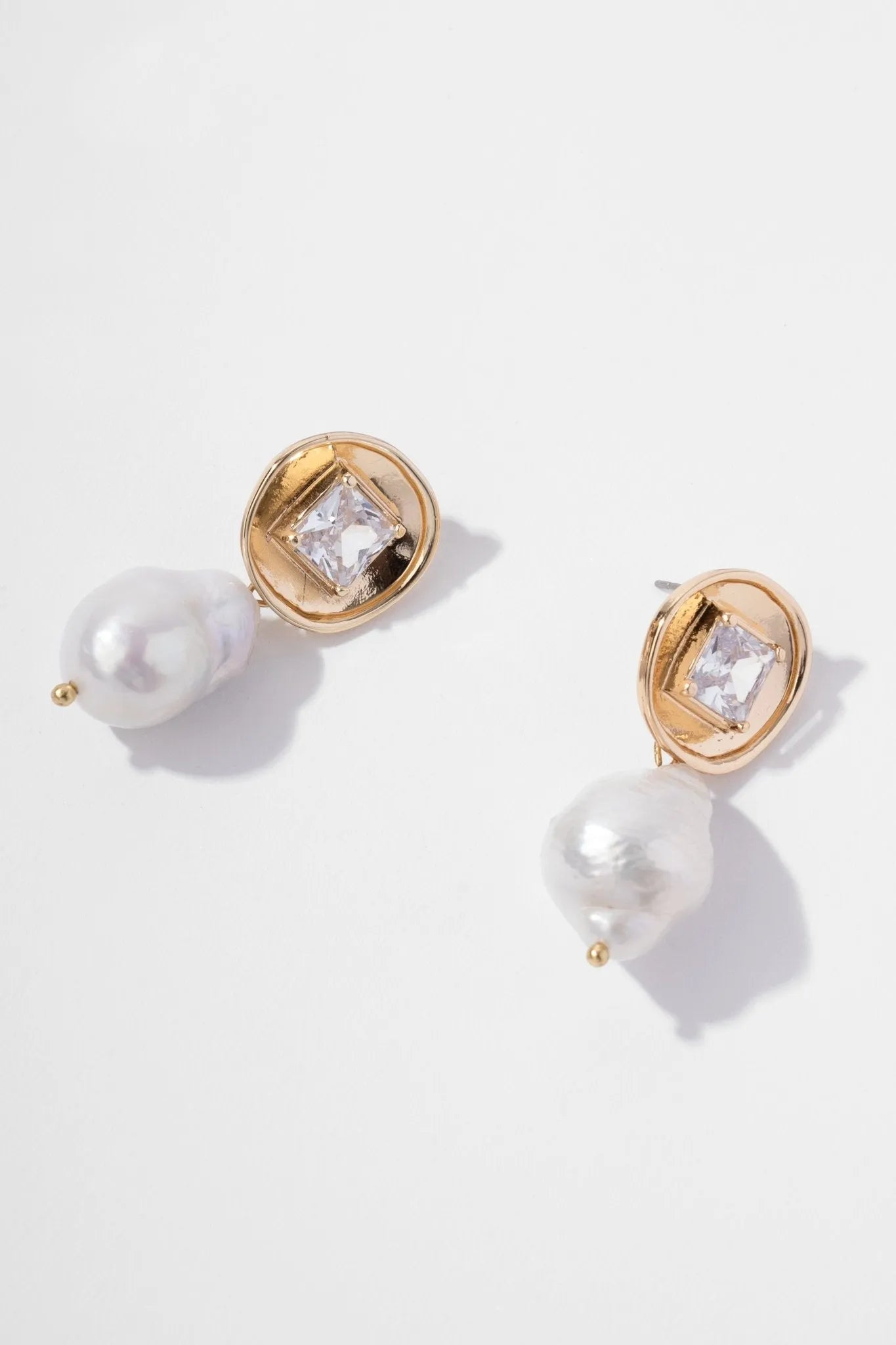 Gold Disc Pearl Drop Earrings