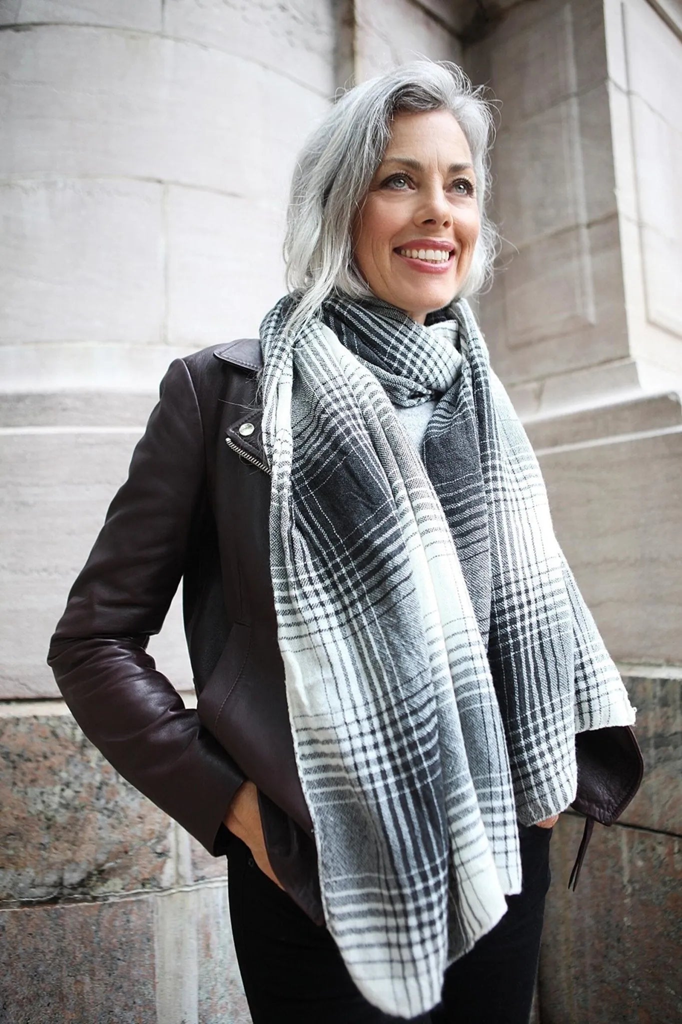 Faded Two Toned Plaid Scarf