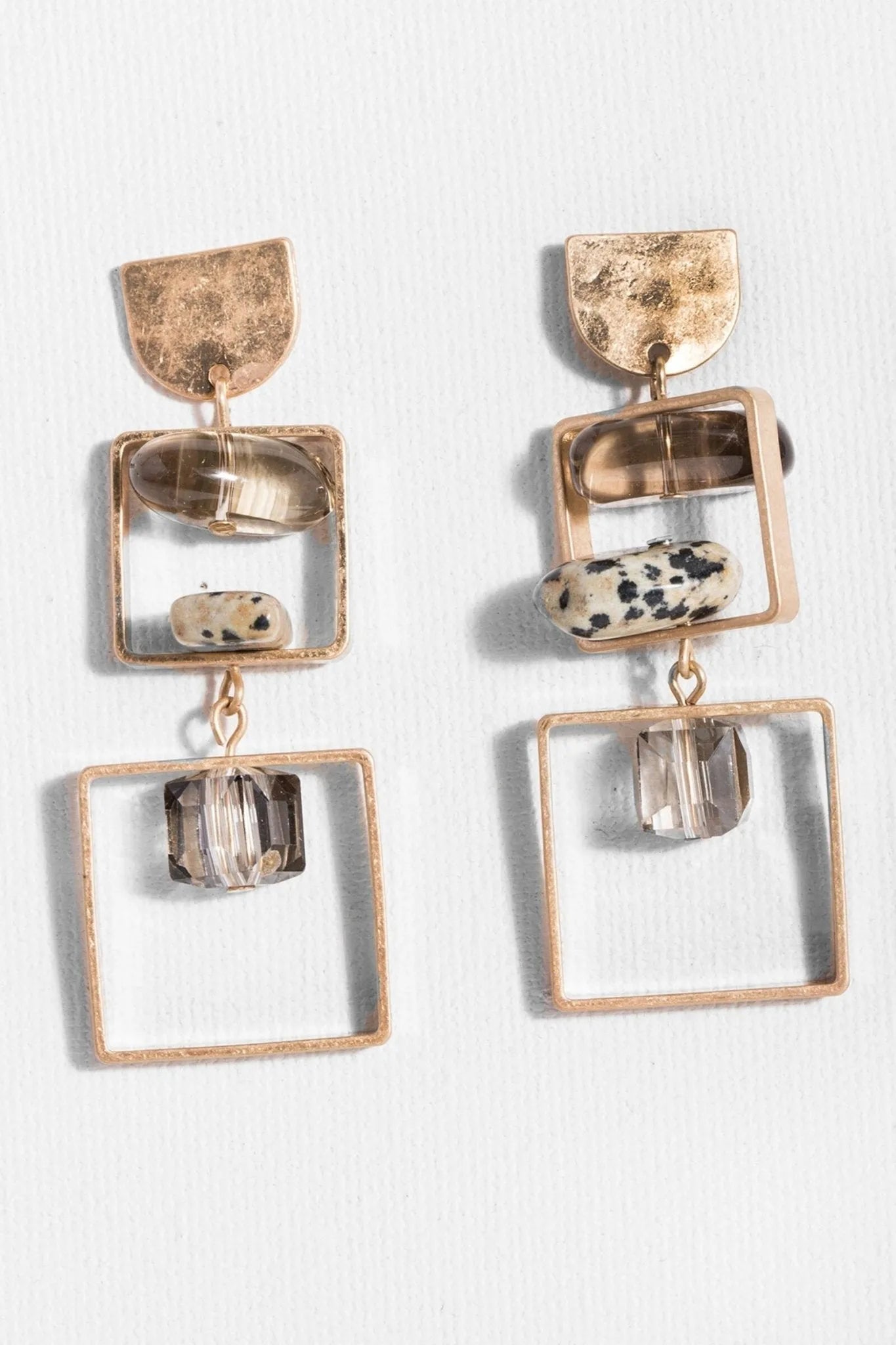 Bead And Stone Square Dangle Earrings