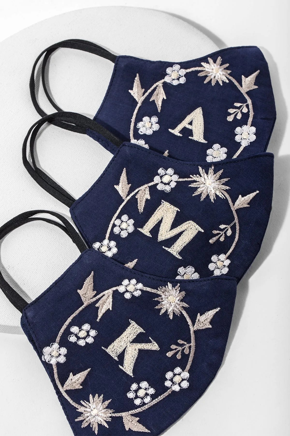 Custom White Embroidered Monogram Face Mask