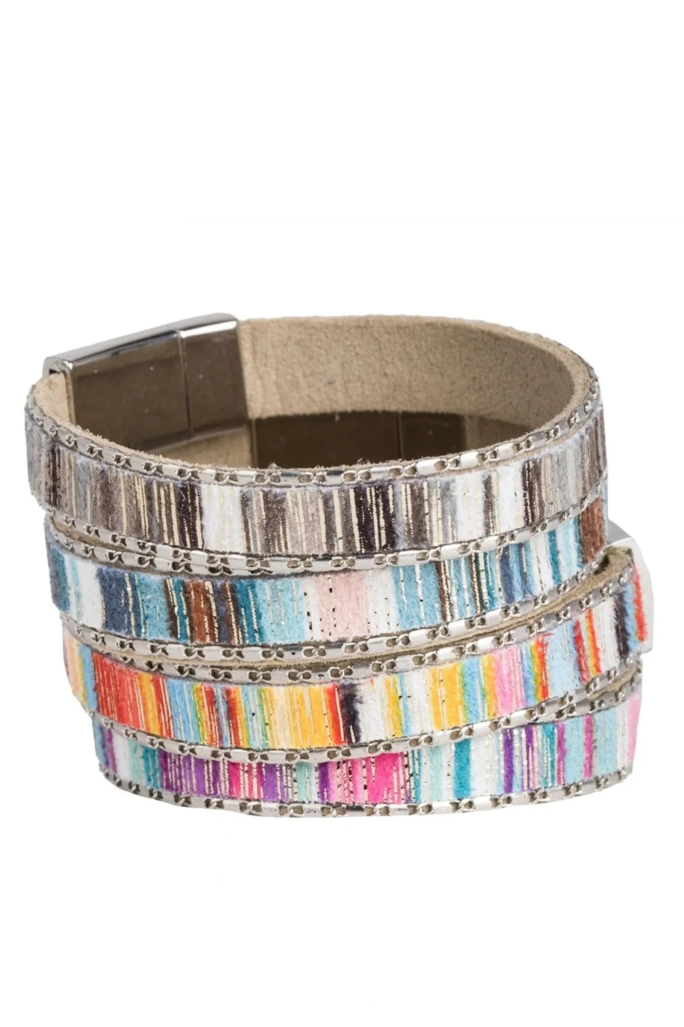 Multicolor Shimmer Leather Bracelet Set