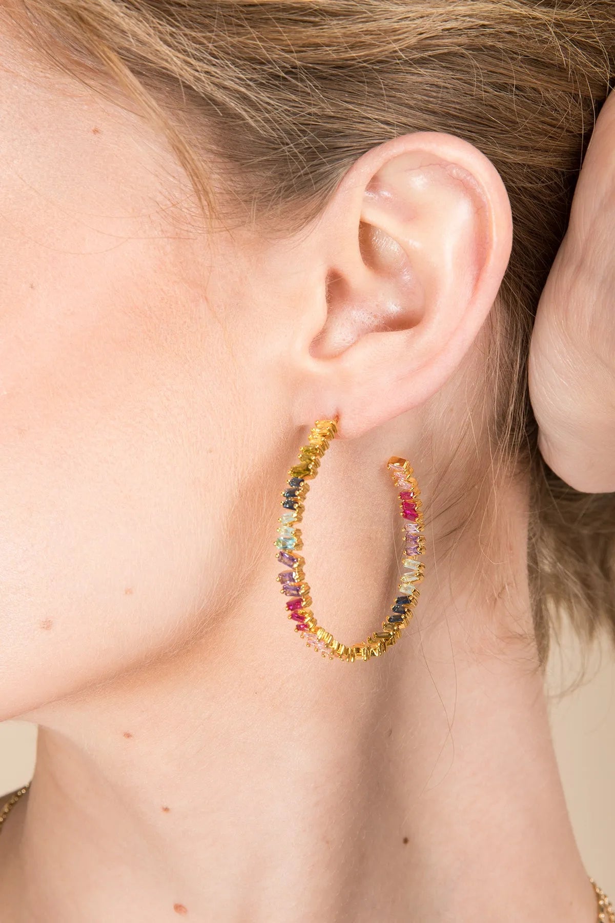 Multicolor Crystal Hoop Earrings