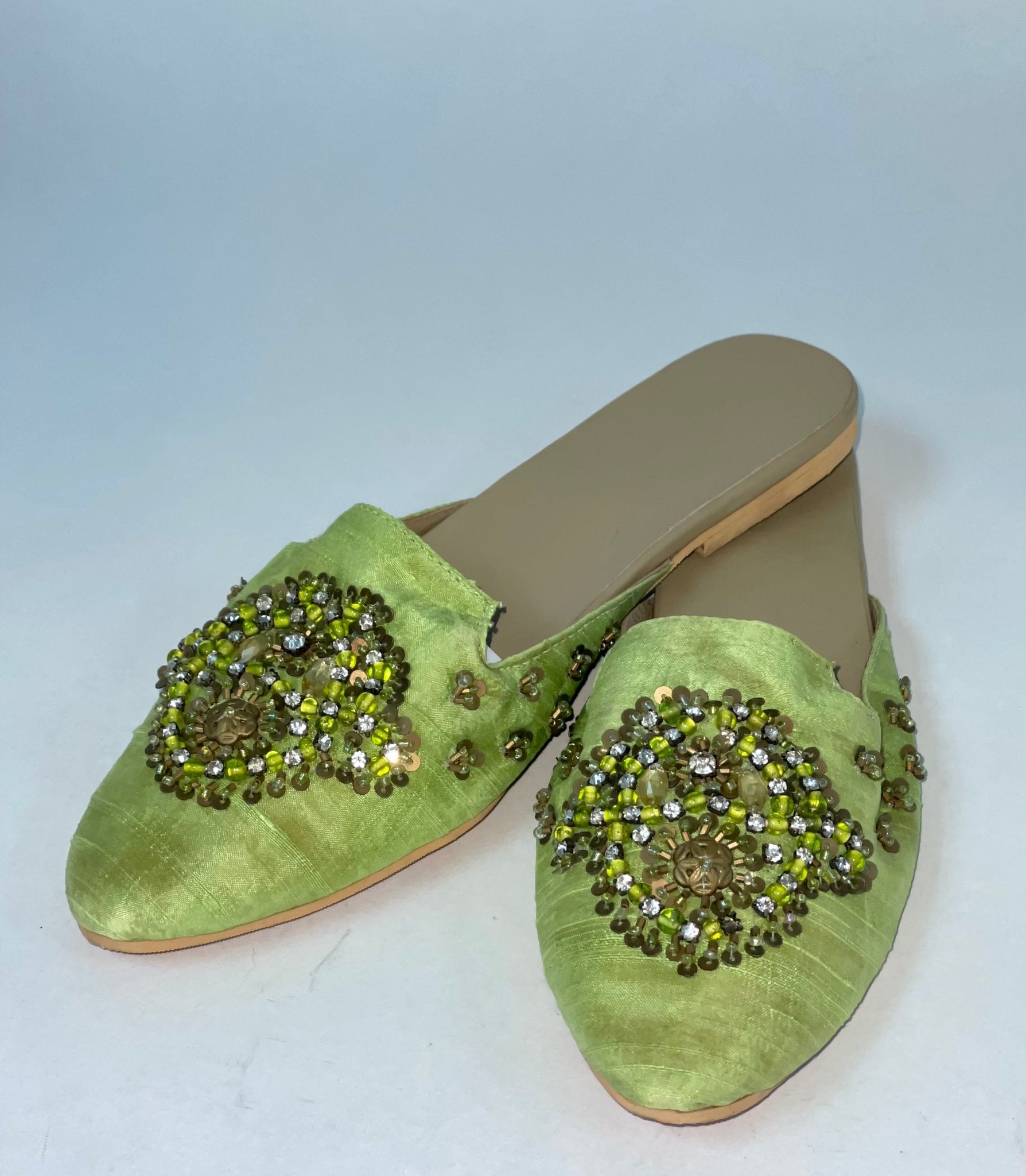 Lime Beaded Flats