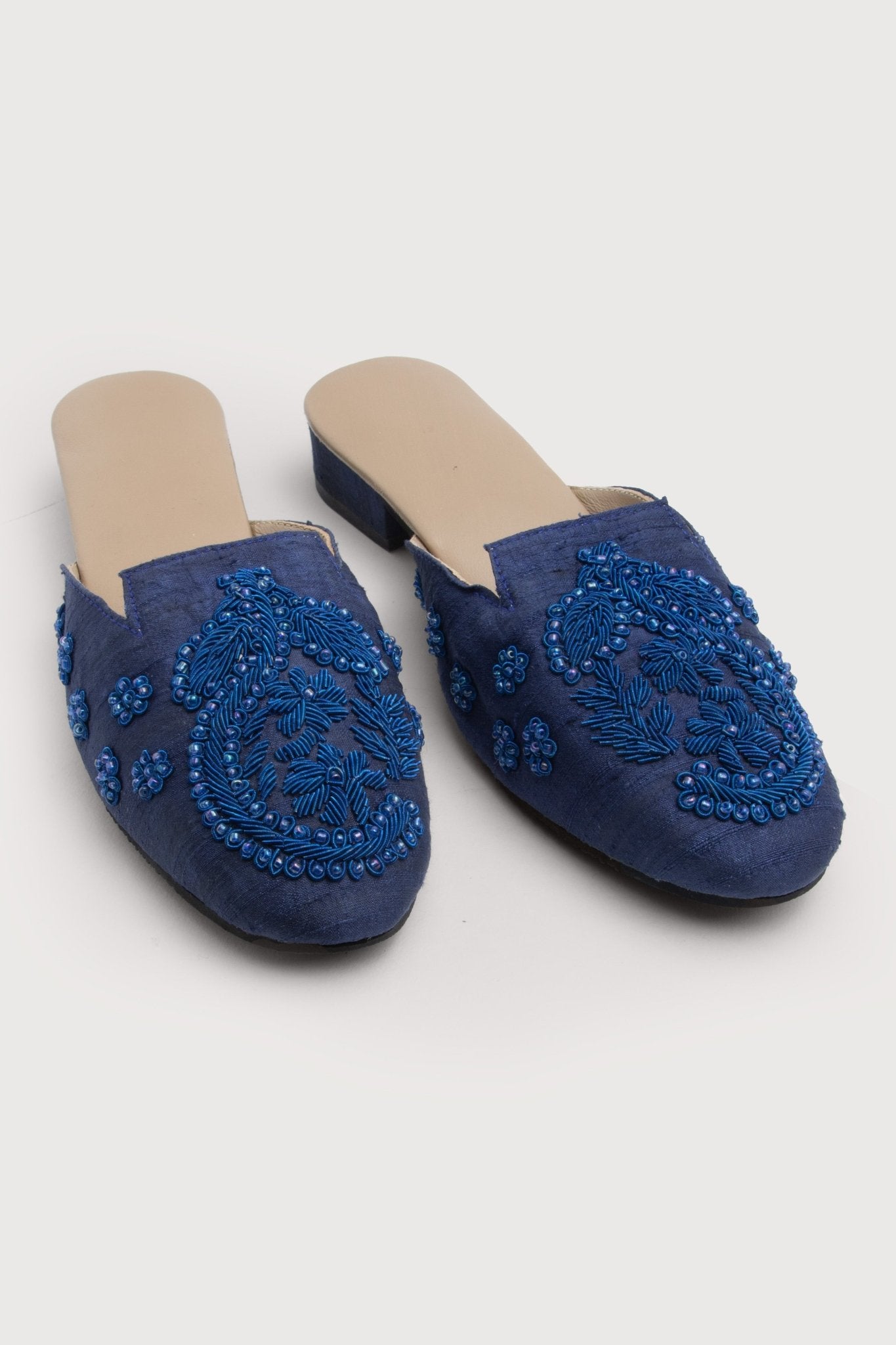 Blue embroidered mule