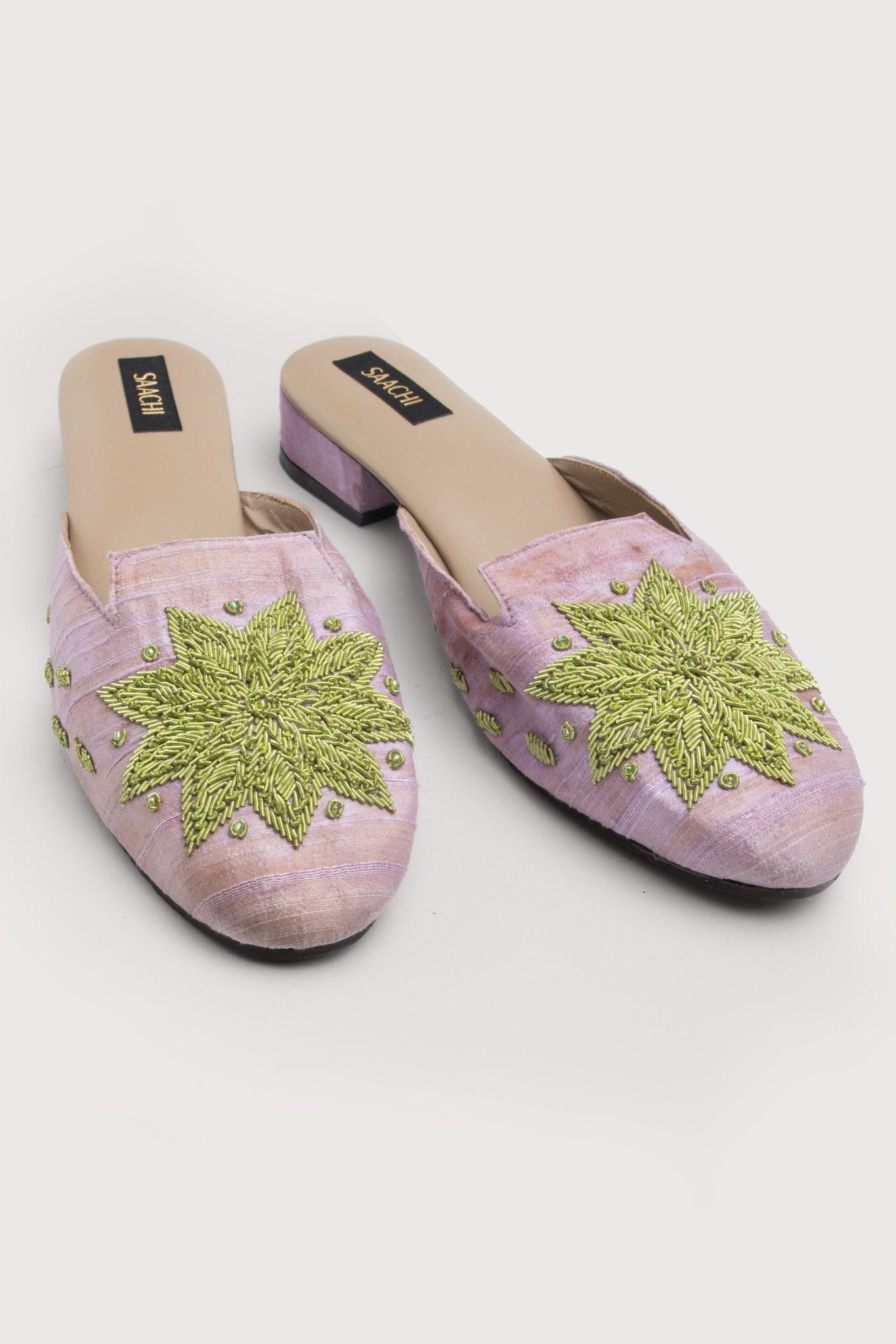 lime green embroidered mule