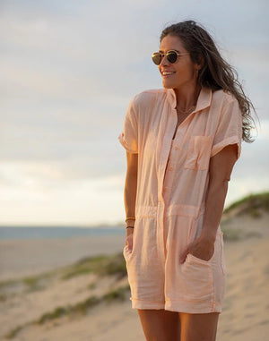 CARVE Nyla linen romper-Peach Chambray - The Salty Babe
