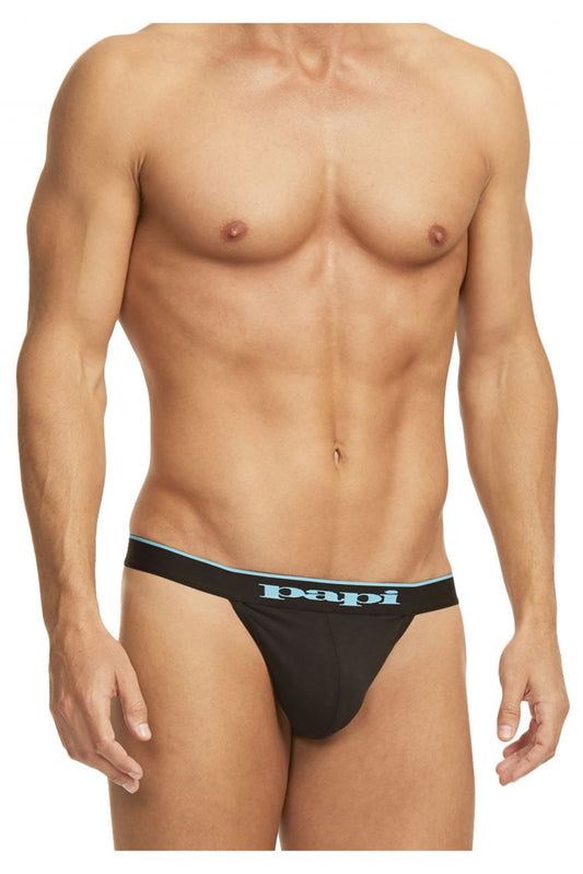 Buy Papi Men's 3-Pack Cotton Stretch Thong, Black, Small at