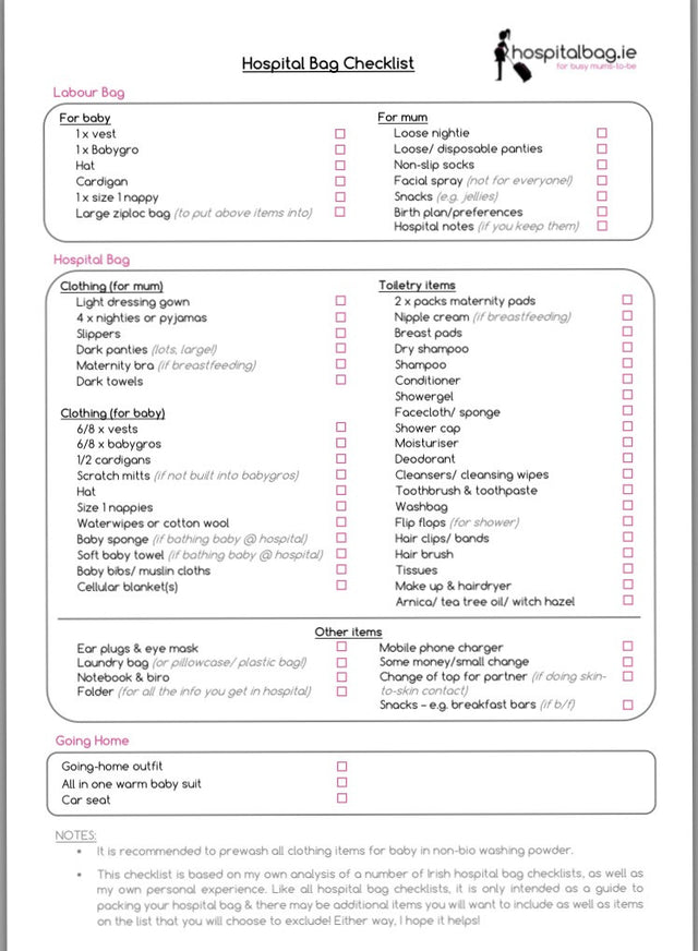 birth hospital bag checklist