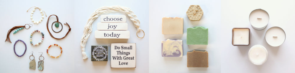Artisan products made in the USA, handmade jewelry, home decor, soap and soy candles.